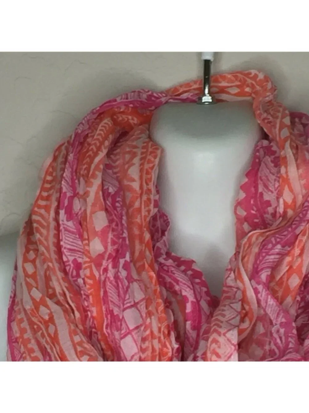 Womens Pink Orange White Pattern Infinity Scarf Accessories Fashion One Size